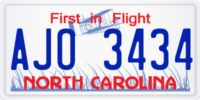 NC license plate AJO3434