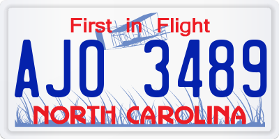 NC license plate AJO3489