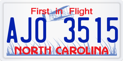 NC license plate AJO3515