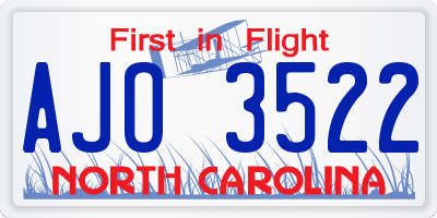 NC license plate AJO3522