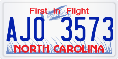 NC license plate AJO3573