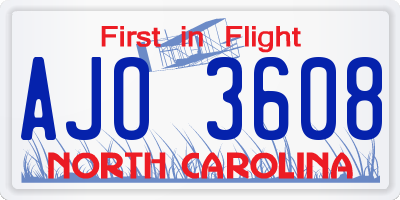 NC license plate AJO3608