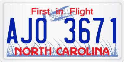 NC license plate AJO3671