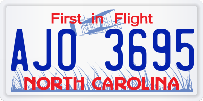 NC license plate AJO3695