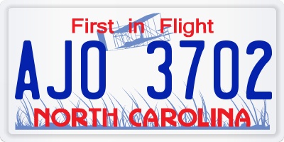 NC license plate AJO3702