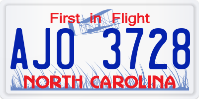 NC license plate AJO3728