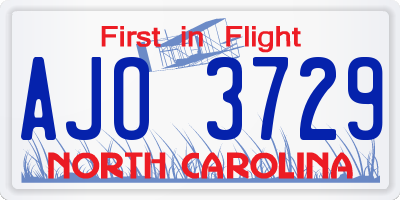 NC license plate AJO3729