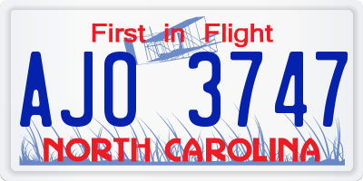 NC license plate AJO3747