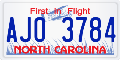 NC license plate AJO3784