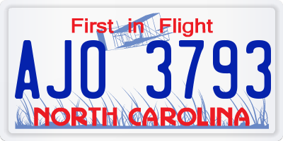NC license plate AJO3793