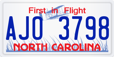 NC license plate AJO3798