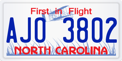 NC license plate AJO3802