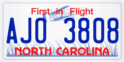 NC license plate AJO3808