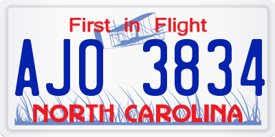 NC license plate AJO3834