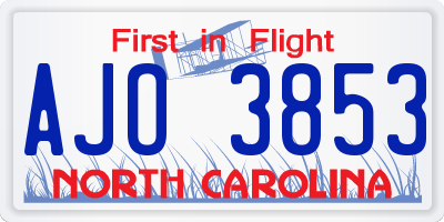 NC license plate AJO3853