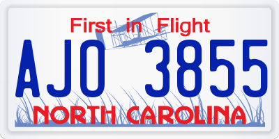 NC license plate AJO3855