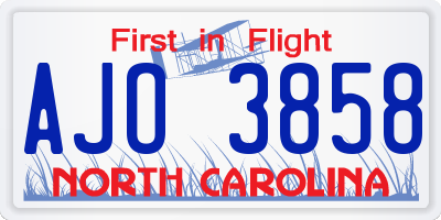 NC license plate AJO3858