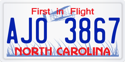 NC license plate AJO3867