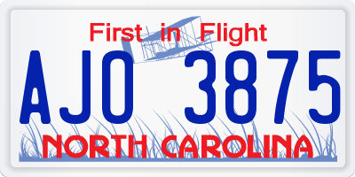 NC license plate AJO3875