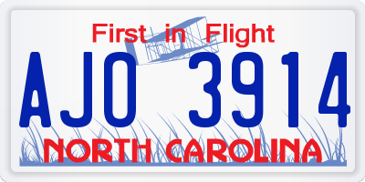 NC license plate AJO3914
