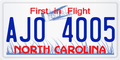 NC license plate AJO4005