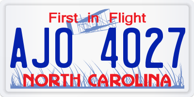 NC license plate AJO4027
