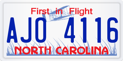 NC license plate AJO4116