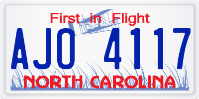 NC license plate AJO4117