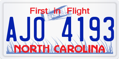 NC license plate AJO4193