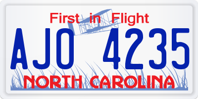 NC license plate AJO4235