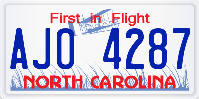 NC license plate AJO4287