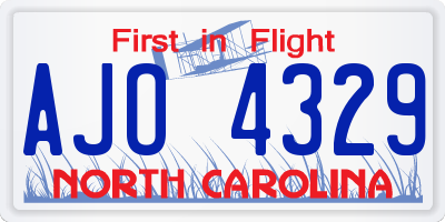 NC license plate AJO4329