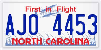 NC license plate AJO4453