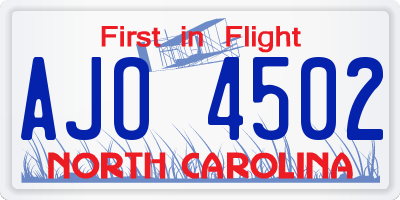 NC license plate AJO4502