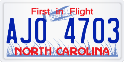 NC license plate AJO4703
