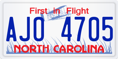 NC license plate AJO4705