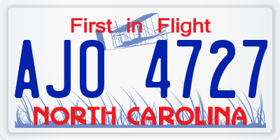 NC license plate AJO4727