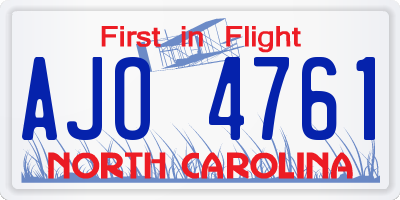 NC license plate AJO4761