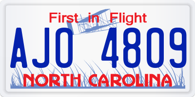 NC license plate AJO4809