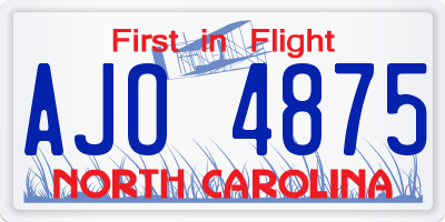 NC license plate AJO4875