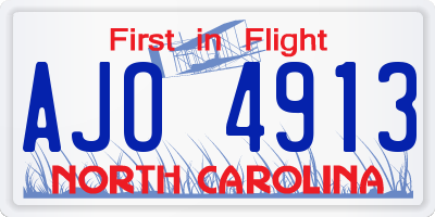 NC license plate AJO4913