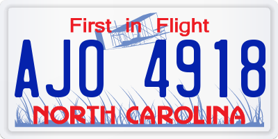 NC license plate AJO4918