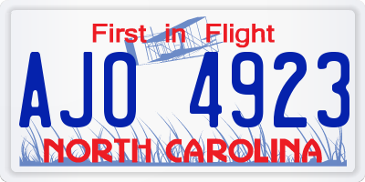 NC license plate AJO4923