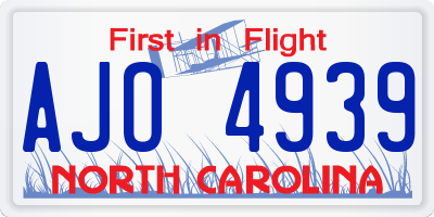 NC license plate AJO4939