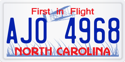 NC license plate AJO4968