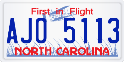 NC license plate AJO5113