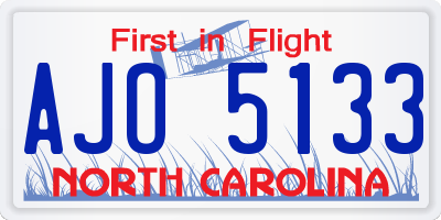 NC license plate AJO5133