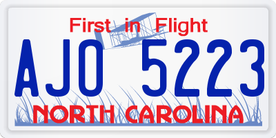 NC license plate AJO5223