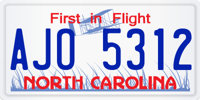 NC license plate AJO5312