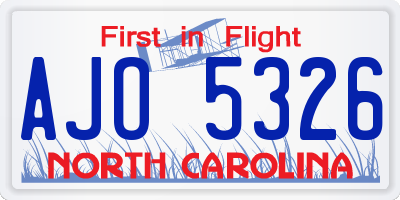 NC license plate AJO5326